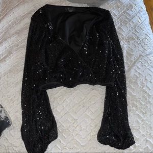 Hot Miami Styles Black Sequins Long Sleeves Crop Top